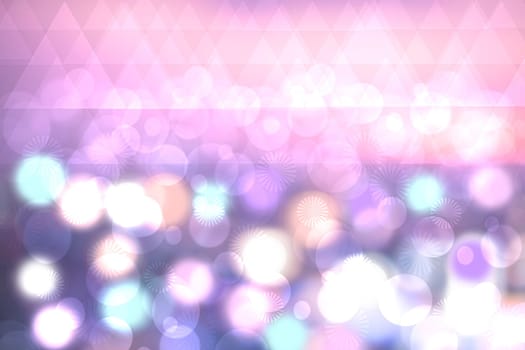 Colorful festive pastel light bokeh abstract texture with blurred circles and triangels.