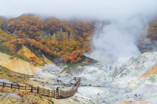 Noboribetsu Onsen is Hokkaido's most famous hot spring resort. A large amount of Noboribetsu's many types of hot spring water surfaces in the spectacular Jigokudani or "Hell Valley"" just above the resort town. Noboribetsu is part of Shikotsu-Toya National Park."