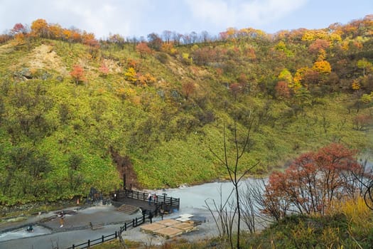 Noboribetsu Onsen is Hokkaido's most famous hot spring resort. A large amount of Noboribetsu's many types of hot spring water surfaces in the spectacular Jigokudani or "Hell Valley"" just above the resort town. Noboribetsu is part of Shikotsu-Toya National Park."