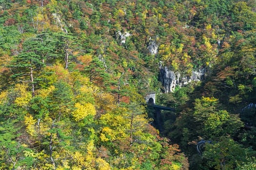 Naruko Gorge is one of the Tohoku Region's most scenic gorges. It is located in north-western Miyagi Prefecture, about 70 kilometers from Sendai. Every year around late October to early November, the gorge transforms into one of the region's most popular autumn color.