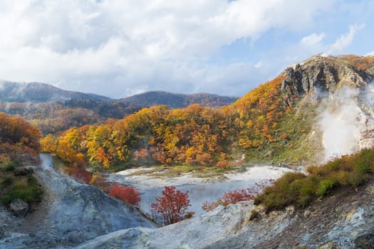 Noboribetsu Onsen is Hokkaido's most famous hot spring resort. A large amount of Noboribetsu's many types of hot spring water surfaces in the spectacular Jigokudani or "Hell Valley"" just above the resort town. Noboribetsu is part of Shikotsu-Toya National Park."
