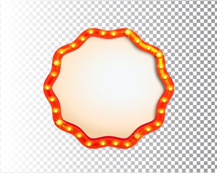 Shining isolated retro bulb light circle frame on transparent background. Vintage style banner, sign, signboard. Perfect template for shows, casino, cinema, circus. Vector illustration EPS 10