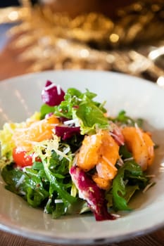 Shrimp Salad Well Plated High Asian Cuisine Leaves Vegetables Healthy Closeup
