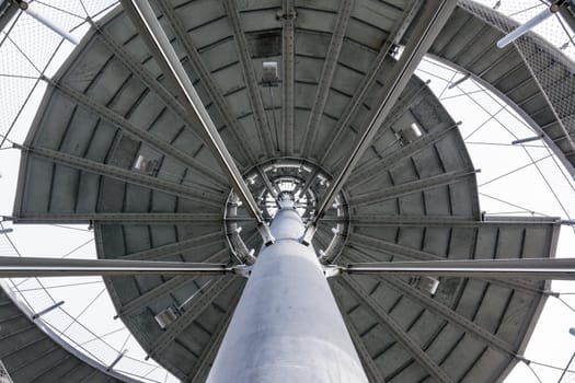 Modern Metal Column Spiral Staircase Steel Aluminum Architecture Contemporary Circular Swirl Illusion Bottom Perspective Looking Up