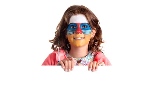 Girl with animal face-paint isolated in white