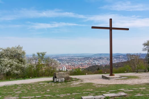 Birkenkopf Stuttgart Park Monument Location Overlook View Panorama Kessel Germany Baden Wuerttemberg Tourism Beautiful Blue Sky Day