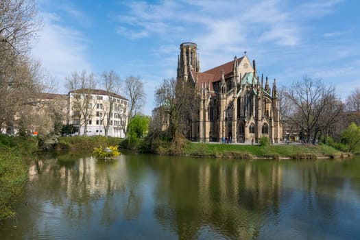 Feuersee Stuttgart Germany Europe Cathedral Religious Old Architecture Destination Visit Travel City Buildings Park Pond