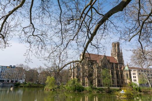 Feuersee Stuttgart Germany Europe Cathedral Religious Old Architecture Destination Visit Travel City Buildings Park Pond