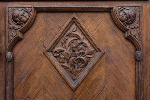 European Door Emblem Texture Oak Heavy Closeup Doorknob Surface Decorated Elegant Diamond Brown Deep