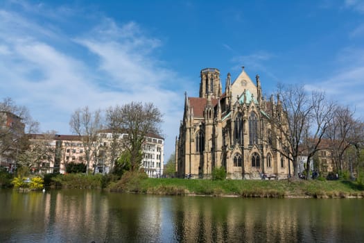 Feuersee Stuttgart Germany Europe Cathedral Religious Old Architecture Destination Visit Travel City Buildings Park Pond