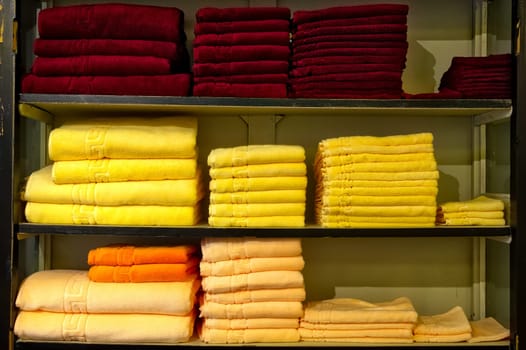 Multicolored Handtowel Closeup Texture Household Object Woven Fabric Folded Red Yellow Orange