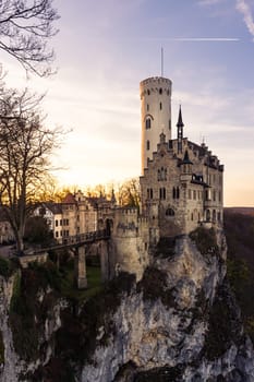 Schloss Lichtenstein Castle Germany Baden-Wuerttemberg Swabian Alb Mountain Castle Fairy Tale Landscape Fortress European Travel Destination Architecture