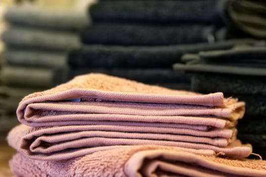 Multicolored Handtowel Closeup Texture Household Object Woven Fabric Folded Pink Focus Stack