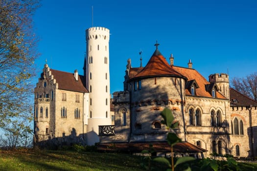 Schloss Lichtenstein Castle Germany Baden-Wuerttemberg Swabian Alb Mountain Castle Fairy Tale Landscape Fortress European Travel Destination Architecture