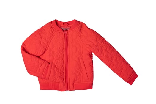Childrens jacket for spring and autumn. Stylish red warm down jacket isolated on a white background. Child fashion.
