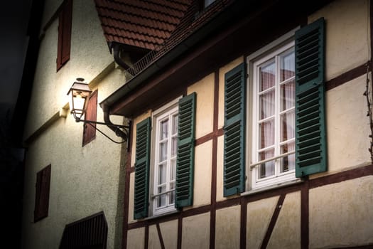 German Cottage Lamp Timber House Shutters Green Design Vintage Medieval Historical Architecture Cute