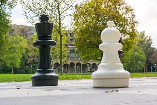 Chess Pieces Board Outdoors Squares Park Large Strategy Asphalt