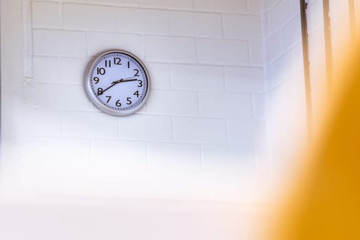Clock on Wall Lecture Hall Exam Taking Time Pressure Ticking White Walls University College Higher Education Classroom