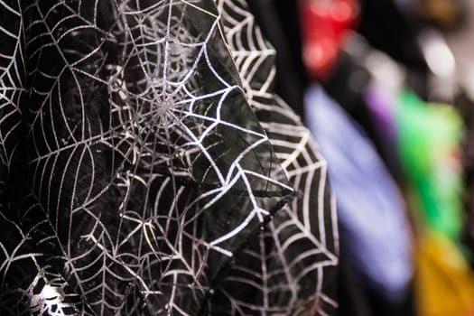 Fabric Cobweb Texture Halloween Decoration Closeup Black Cloth