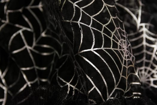 Fabric Cobweb Texture Halloween Decoration Closeup Black Cloth