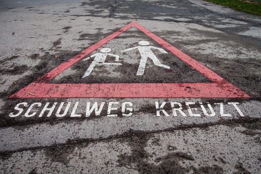 German Children Crossing Sign Sidewalk Traffic Sign Asphalt Detail