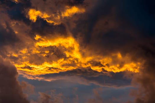 Fiery Sunset Clouds Sky Detail Orange Blue Closeup