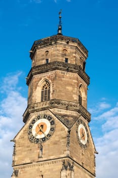 Stuttgarter Stiftskirche Belltower Closeup Blue Sky City Center Germany