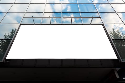 Glass Facade Shopping Center Billboard Ad Space Sky Reflection Outdoors Large Format Blank White Isolated