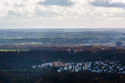 Stuttgart Landscape Kessel from Above Aerial View Clouds Beautiful Day Houses Rolling Hills Germany Europe Destination Panorama