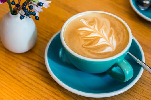 Hipster Vintage Coffee Shop Foam Design Cappuccino Wooden Table Table Decoration Daytime