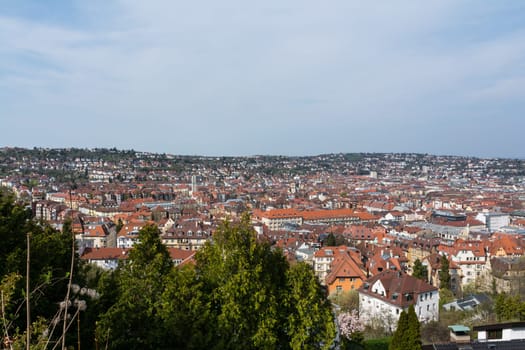 Stuttgart Kessel Landscape Blue Sky Foggy Beautiful Day Orange European Roof Mountains Baden Wuerttemberg