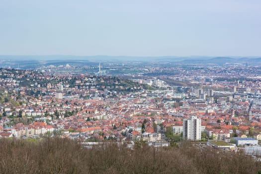 Stuttgart Kessel Landscape Blue Sky Foggy Beautiful Day Orange European Roof Mountains Baden Wuerttemberg
