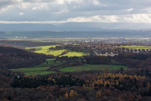 Stuttgart Landscape Kessel from Above Aerial View Clouds Beautiful Day Houses Rolling Hills Germany Europe Destination Panorama