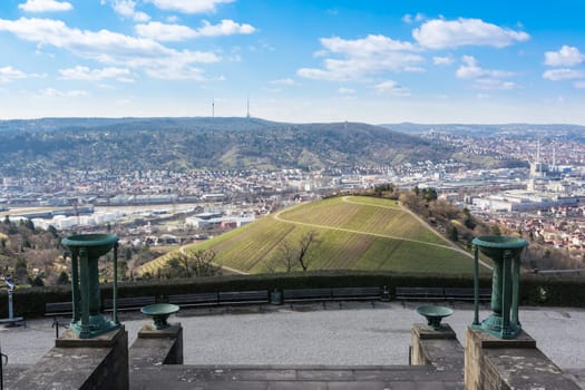 Stuttgart Landscape Germany TV Tower Vineyards Beautiful Blue Skies European Travel Destination Vacation Green Grass Rolling Hills
