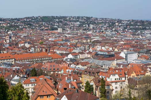 Stuttgart Kessel Landscape Blue Sky Foggy Beautiful Day Orange European Roof Mountains Baden Wuerttemberg