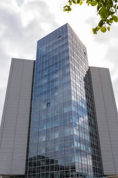 Modern Glass Office Building Architecture Outdoors Cloudy Overcast Blue