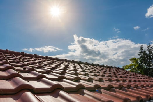 European Brand New Orange Clay Roof Tiles Sunshine Outside Daytime House
