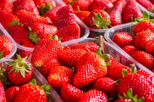 Strawberry Containers Market Fresh Bright Red Closeup Texture