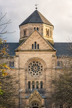 Old German Cathedral Church European Window Front Entrance Trees Bare Winter Architecture Religious Christianity