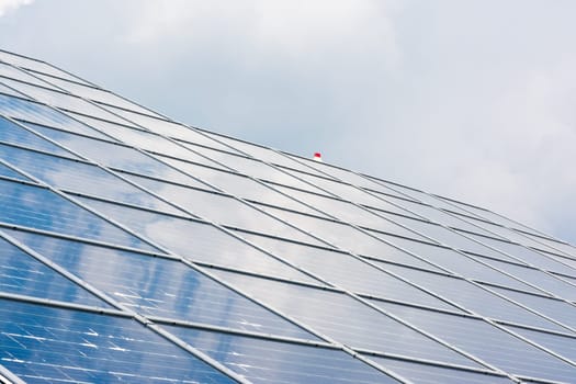 Solar Panels Closeup Blue Technology Clear Sunny Day Clouds Reflection Green Energy Real