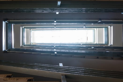 Spiral Staircase Indoors Vintage Old Building Skylight Flare Railing Under Looking Up