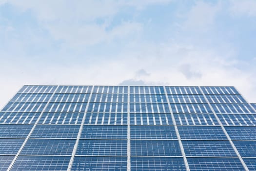 Solar Panels Closeup Blue Technology Clear Sunny Day Clouds Reflection Green Energy Real