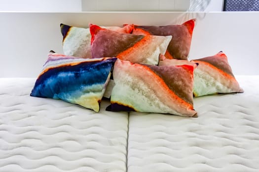 Multicolored Pillows Bright Vibrant Orange Blue White Mattress Pure Bedroom Decoration