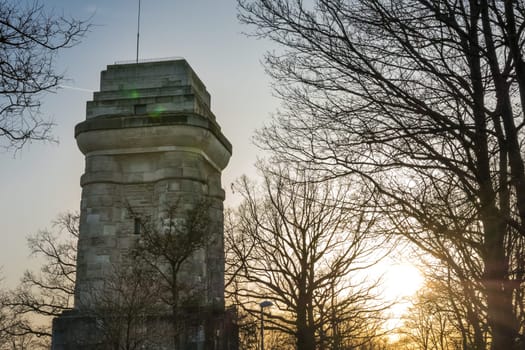 Stuttgart Bismarckturm Monument Tower Column Outdoors Autumn Sunset Blue Skies Famous Landmark Europe Travel Sights Destinations