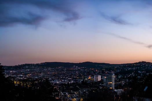 Stuttgart Cityscape Landscape Capital City Baden Wuerttemberg Day Night Sky Buildings Far TV Tower Hills Kessel