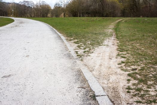 Diverging Path Sidewalk Dirth Path Grass Outdoors Decision Road Less Traveled