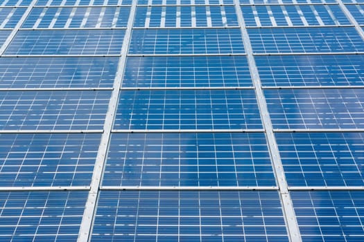 Solar Panels Closeup Blue Technology Clear Sunny Day Clouds Reflection Green Energy Real