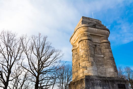 Stuttgart Bismarckturm Monument Tower Column Outdoors Autumn Sunset Blue Skies Famous Landmark Europe Travel Sights Destinations