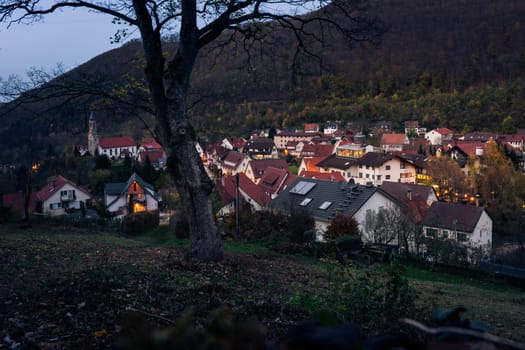 Small German European Village Twilight Blue Hour Afternoon Dusk Highlight Travel Landscape Swabian Alb