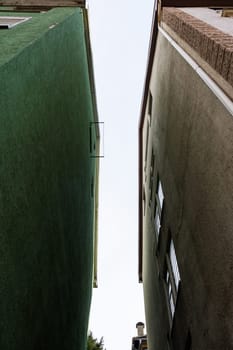 Small Alley Sky View Between Two Apartment Buildings Dark Shining Through European
